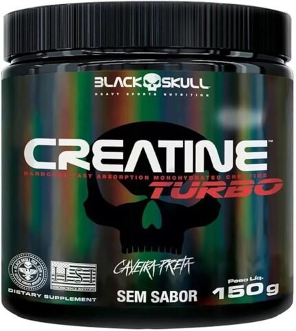 Creatine Turbo BlackSkull - Creatina Monohidratada em pó, com carboidrato para melhor absorção e performance (150g Pote, Sem sabor)