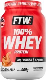 FTW 100% Whey Protein com Proteína Concentrada WPC, Suplemento Alimentar Pós-Treino em Pó com Fonte de Proteína do Soro do Leite, Alto Valor Biológico, Sem Glúten – Pote 900g (Sabor Doce de Leite)