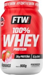 FTW 100% Whey Protein com Proteína Concentrada WPC, Suplemento Alimentar Pós-Treino em Pó com Fonte de Proteína do Soro do Leite, Alto Valor Biológico, Sem Glúten – Pote 900g (Sabor Morango)
