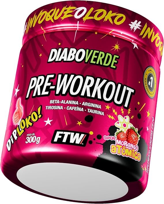 FTW Pré-Treino Diabo Verde Diploko em Pó com Cafeína, Aminoácidos Beta‑Alanina e Arginina para Treinos e Atividades Físicas - Pote 300 g (Morango Atômico) FTW Pré-Treino Diabo Verde Diploko em Pó com Cafeína, Aminoácidos Beta‑Alanina e Arginina para Treinos e Atividades Físicas - Pote 300 g (Morango Atômico) - Imagem 1
