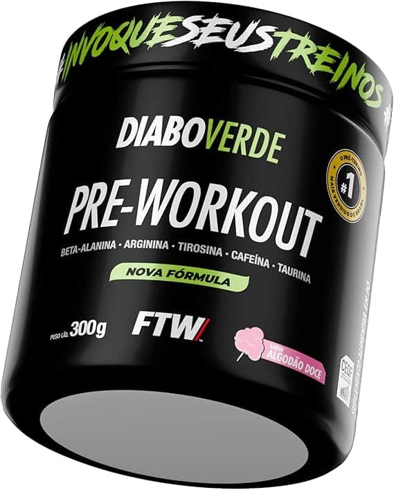 FTW Pré-Treino Diabo Verde em Pó com Cafeína, Aminoácidos Beta‑Alanina e Arginina para Treinos e Atividades Físicas - Pote 300 g (Algodão Doce) FTW Pré-Treino Diabo Verde em Pó com Cafeína, Aminoácidos Beta‑Alanina e Arginina para Treinos e Atividades Físicas - Pote 300 g (Algodão Doce) - Imagem 1