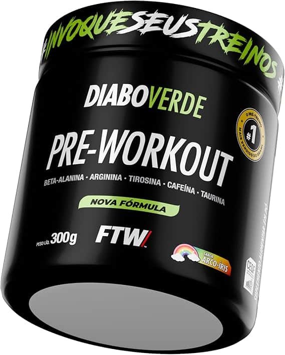 FTW Pré-Treino Diabo Verde em Pó com Cafeína, Aminoácidos Beta‑Alanina e Arginina para Treinos e Atividades Físicas - Pote 300 g (Arco-Íris) FTW Pré-Treino Diabo Verde em Pó com Cafeína, Aminoácidos Beta‑Alanina e Arginina para Treinos e Atividades Físicas - Pote 300 g (Arco-Íris) - Imagem 1