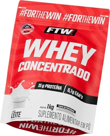 FTW Whey Concentrado com Proteína Concentrada WPC, Suplemento Alimentar em Pó com 15g de Proteína por Porção, Rico em Aminoácidos Essenciais, Sem Glúten – Refil 1KG (Leite)